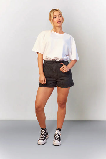 Black Denim Paper Bag Shorts